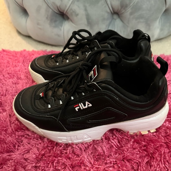 Fila Women's Disruptor Ii Premium Shoes Black/White/Red size   6,5 - Picture 4 of 8